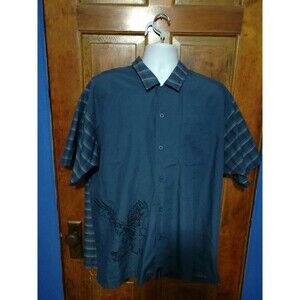 Bugle Boy Eagle Plaid Collar Blue Button Short Sleeve Down Shirt Men's 2XL